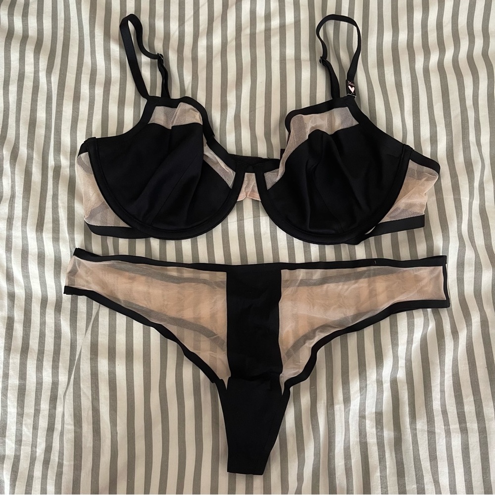 Victoria’s Secret Black Nude Mesh Lingerie Set